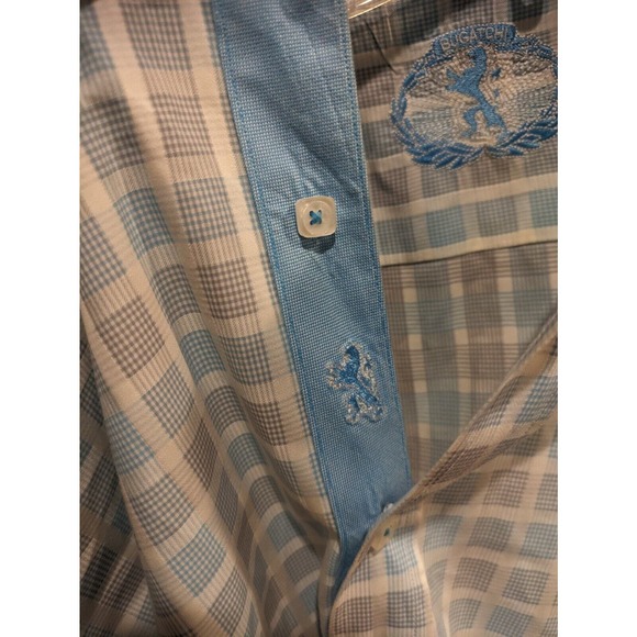Bugatchi Mens‎ Shaped Fit Blue White Plaid Check Print Shirt Flip Cuff - Large - Picture 5 of 5